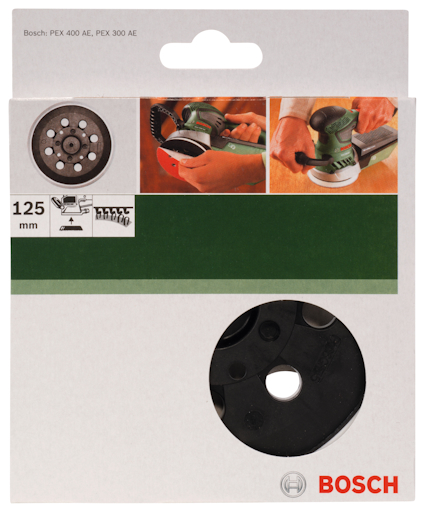 Förpackning för Bosch sliprondeller, 125 mm, med bild på slipverktyg och logotyp.