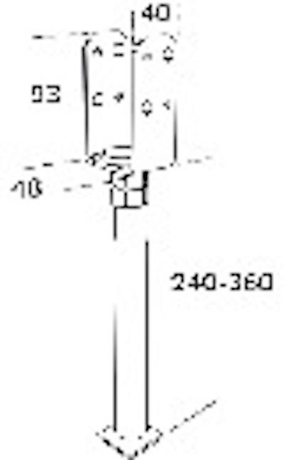 Diagram av justerbart bärande metallstöd med mått 40, 93, 48 och 240-360 markerade. Innehåller skruvhål.