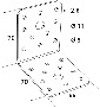Metallvinkel med hål i olika storlekar, måttangivelser: 70x70 mm, 55 mm sida, ø2,5 mm, ø5 mm, ø11 mm hål.