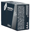 Förpackning med AA10 Procell alkaliska batterier, märkta "FOR LOW DRAIN DEVICES" och innehållande text på flera språk.