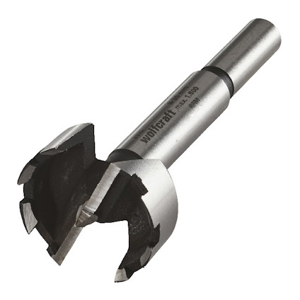 Borrhuvud med flera skär och en cylindrisk skaft. Text på skaftet: "wolfcraft model 800 40mm".
