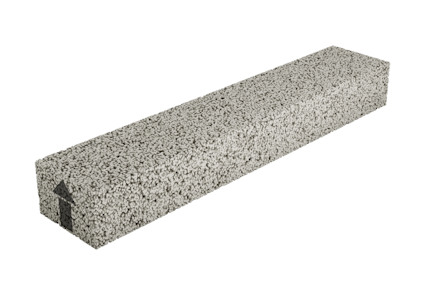 Rektangulär betongbalk med texturmönster och en pil på sidan.